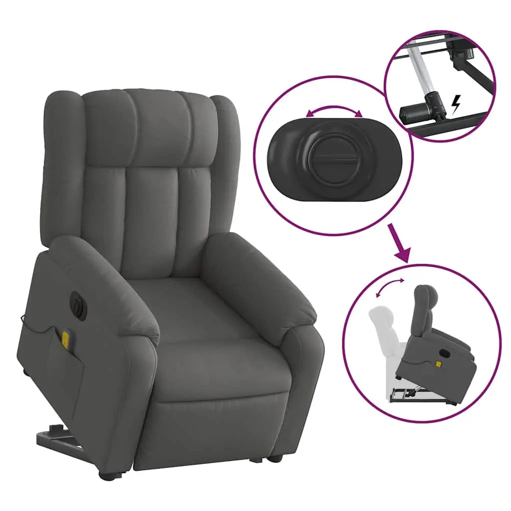 Electric Massage Recliner Chair Grey Fabric Power Lift and Recline