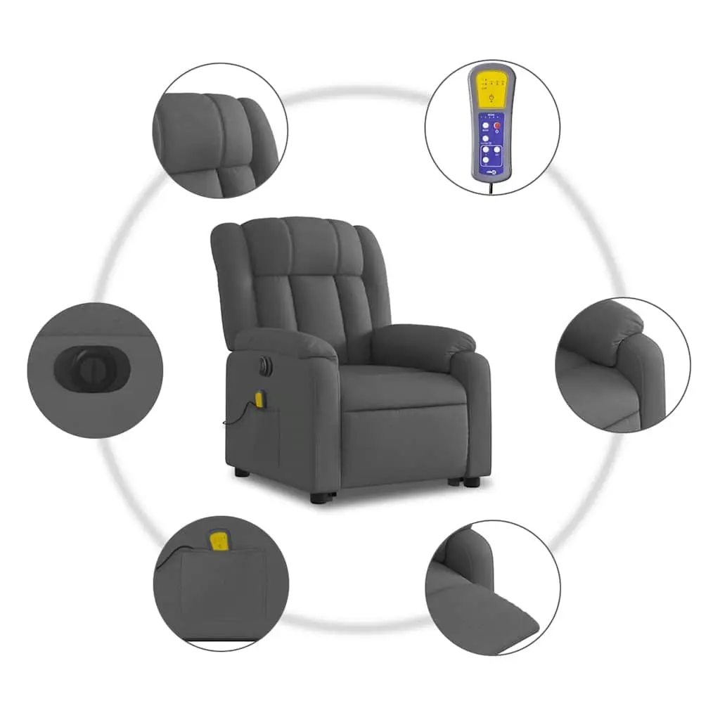 Electric Massage Recliner Chair Grey Fabric Power Lift and Recline