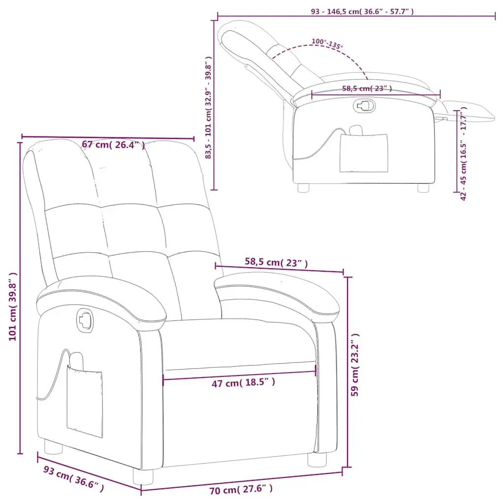 Massage Recliner Chair Grey Fabric Manual Recline 135 Degree Tilt Wood and Metal Frame
