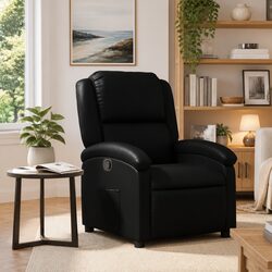 Cozy Black Faux Leather Recliner Chair with Adjustable Footrest