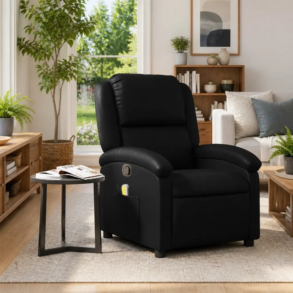 Black Faux Leather Massage Recliner Chair with Vibration