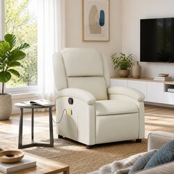 Cream Faux Leather Massage Recliner Chair with Vibration