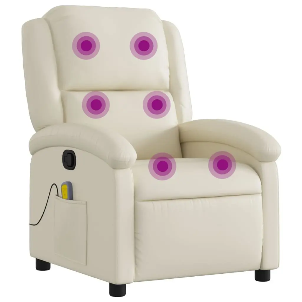 Recliner Chair Faux Leather Cream Manual Vibration Massage 6 Point Adjustable Footrest