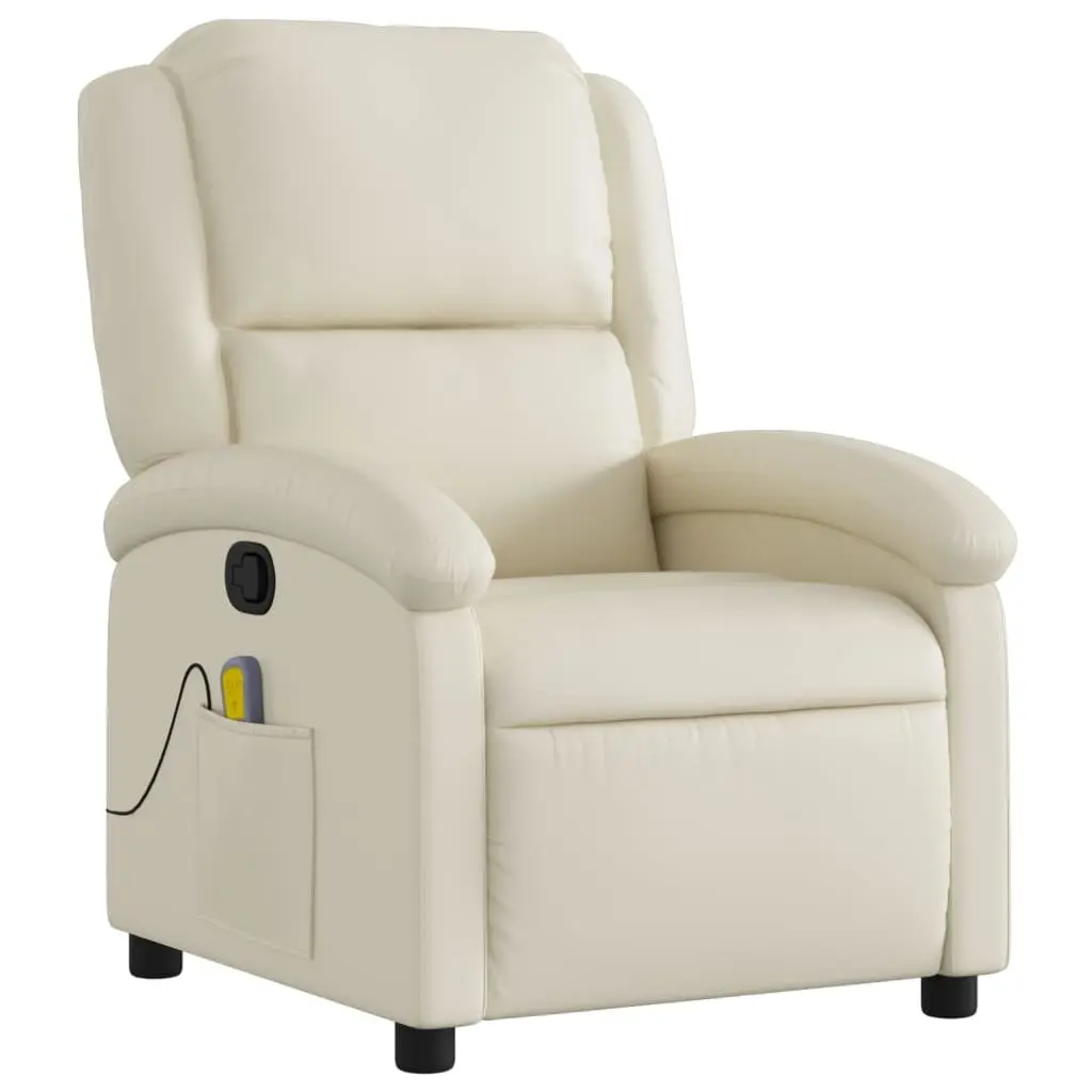 Recliner Chair Faux Leather Cream Manual Vibration Massage 6 Point Adjustable Footrest