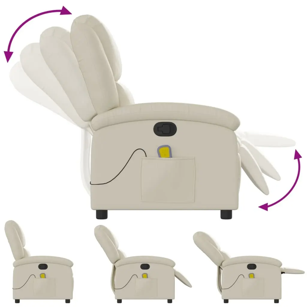 Recliner Chair Faux Leather Cream Manual Vibration Massage 6 Point Adjustable Footrest