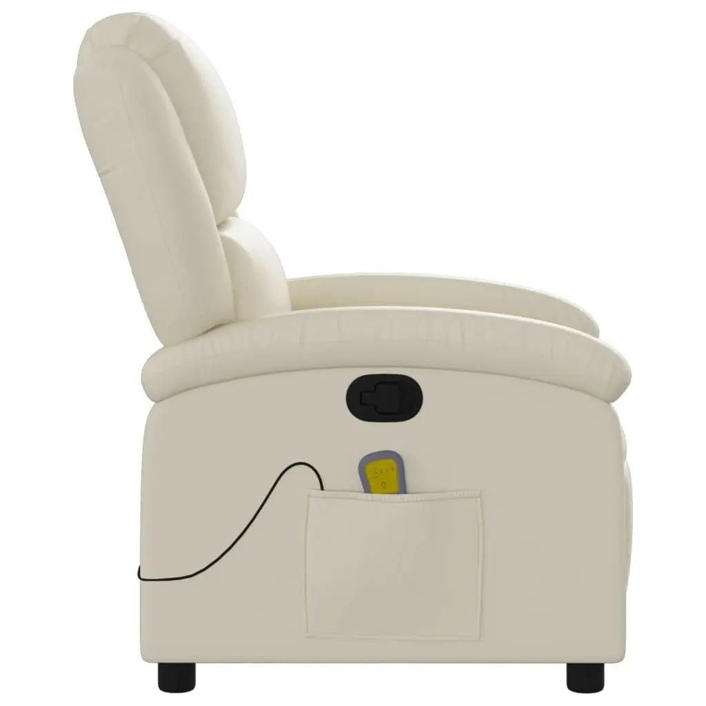 Recliner Chair Faux Leather Cream Manual Vibration Massage 6 Point Adjustable Footrest