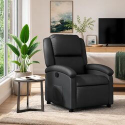 Black Leather Recliner Armchair with Manual Function