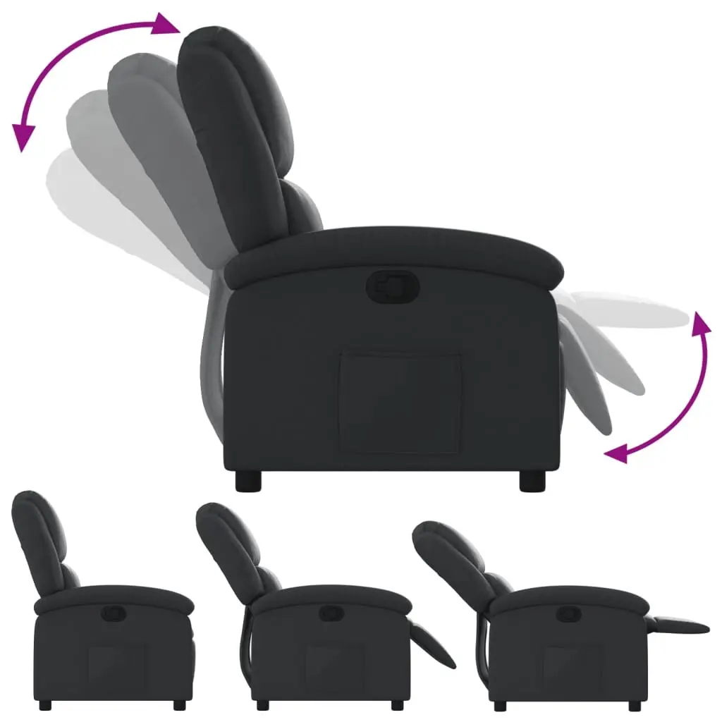 Recliner Armchair Black Leather Manual Reclining Function 135 Degrees Adjustable Footrest and Backrest Padded