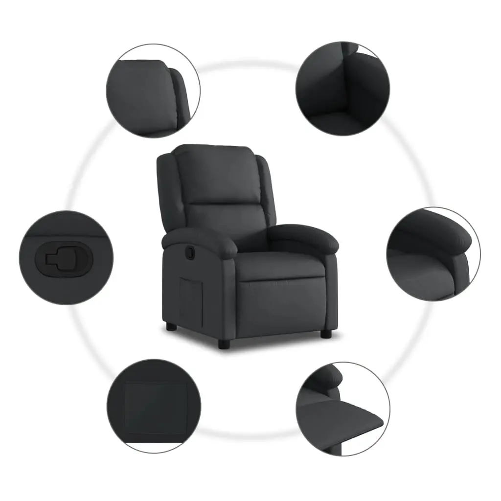Recliner Armchair Black Leather Manual Reclining Function 135 Degrees Adjustable Footrest and Backrest Padded