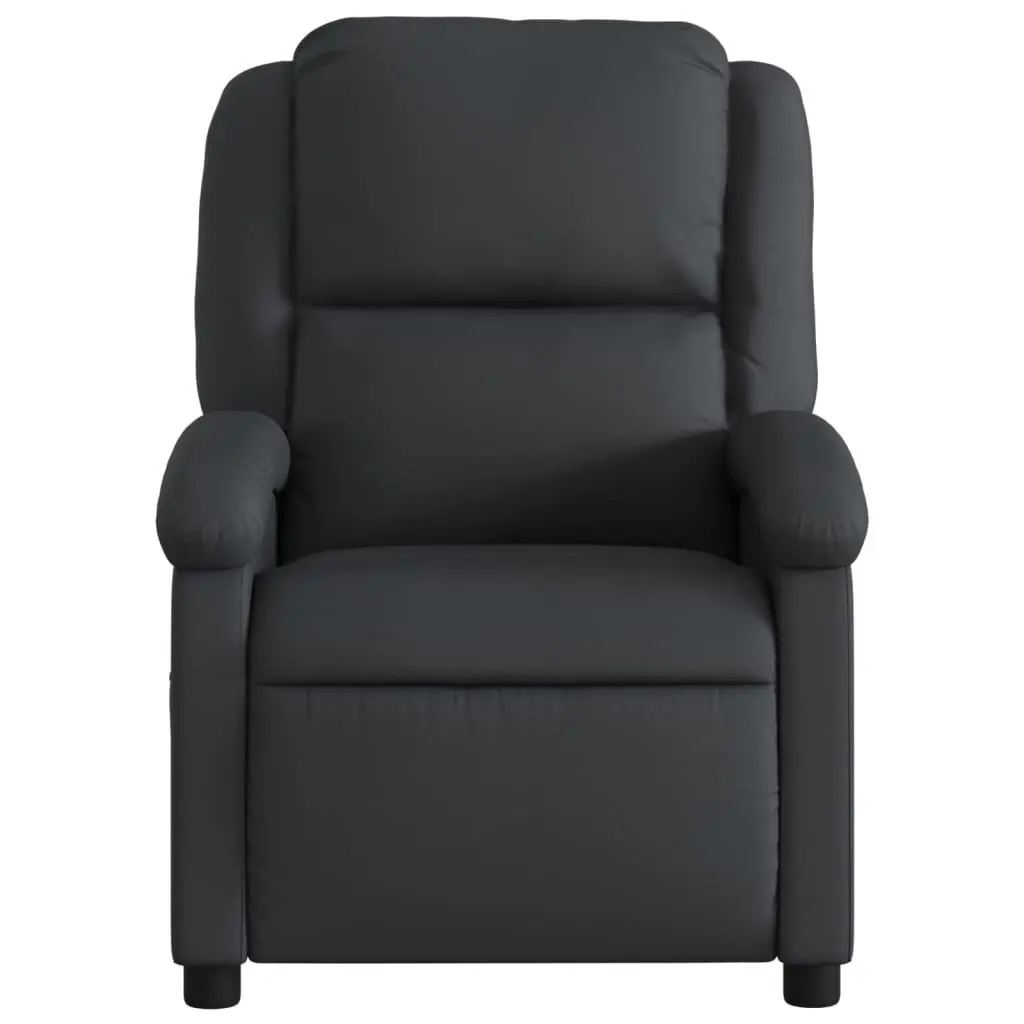 Recliner Armchair Black Leather Manual Reclining Function 135 Degrees Adjustable Footrest and Backrest Padded