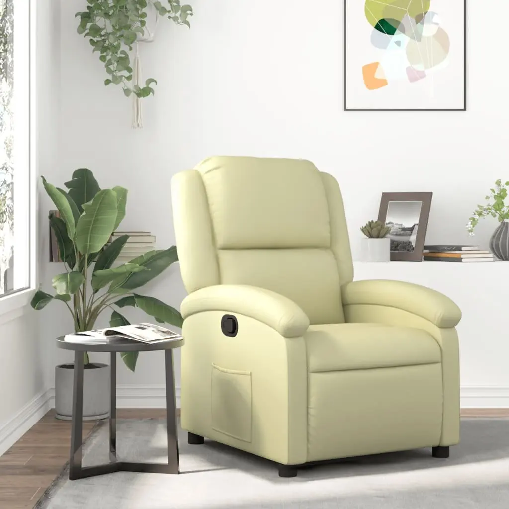 Recliner Chair Cream Real Leather Manual Reclining Armchair Padded