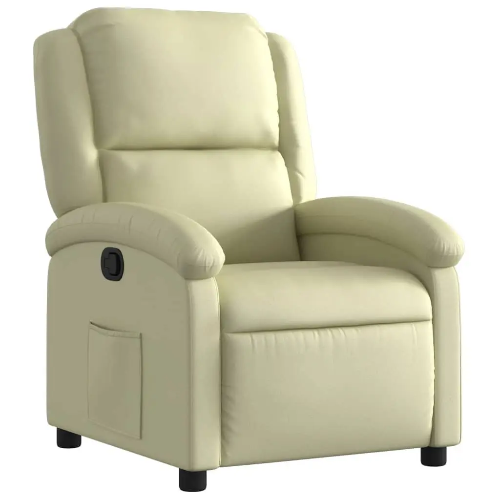 Recliner Chair Cream Real Leather Manual Reclining Armchair Padded