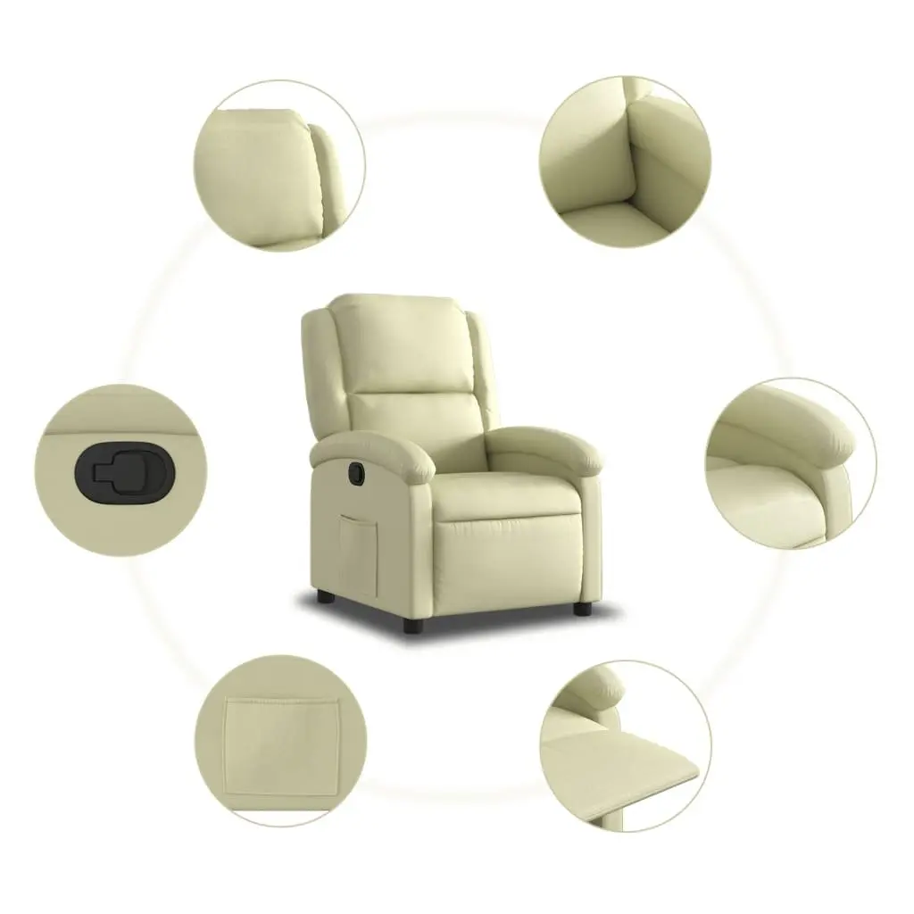 Recliner Chair Cream Real Leather Manual Reclining Armchair Padded