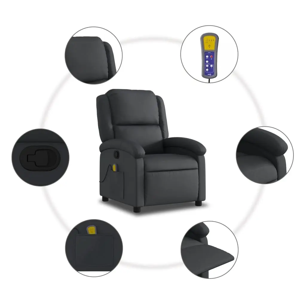 Massage Recliner Chair Black Leather Manual Reclining Vibration 6 Massage Points