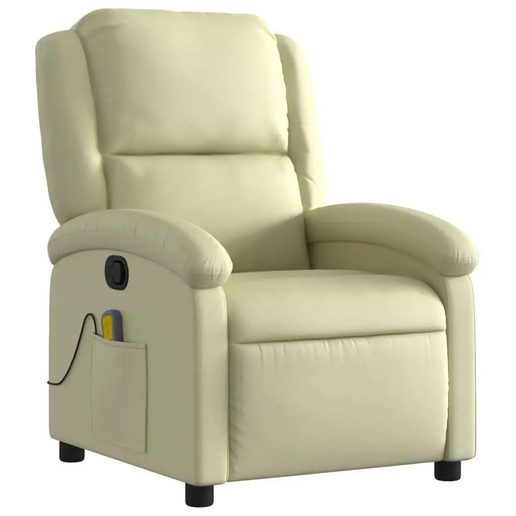 Massage Recliner Chair Cream Leather Manual Recline 6 Points Vibration Armchair