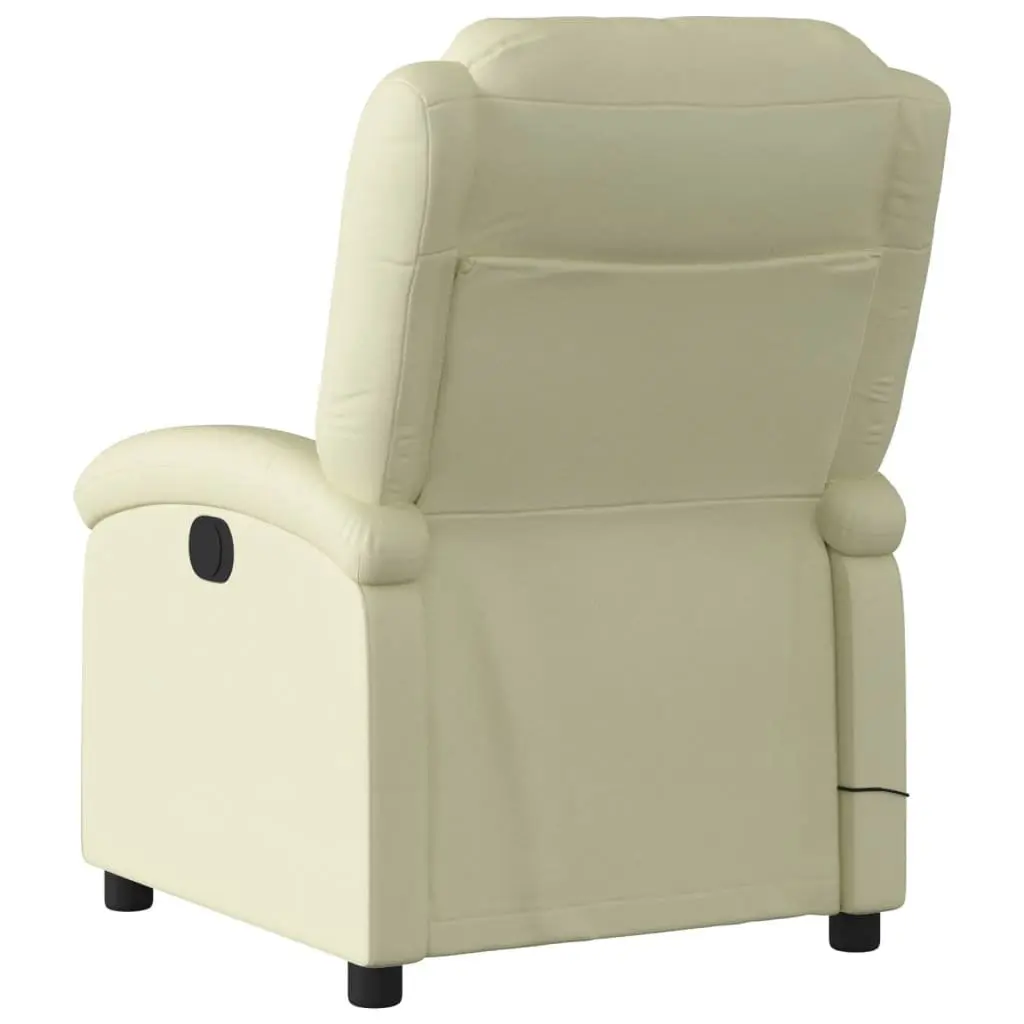 Massage Recliner Chair Cream Leather Manual Recline 6 Points Vibration Armchair