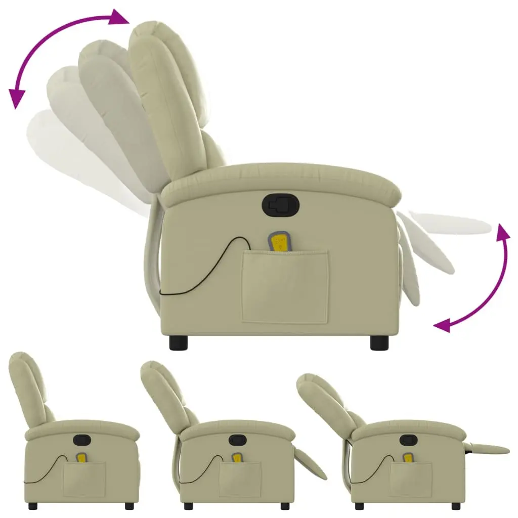 Massage Recliner Chair Cream Leather Manual Recline 6 Points Vibration Armchair