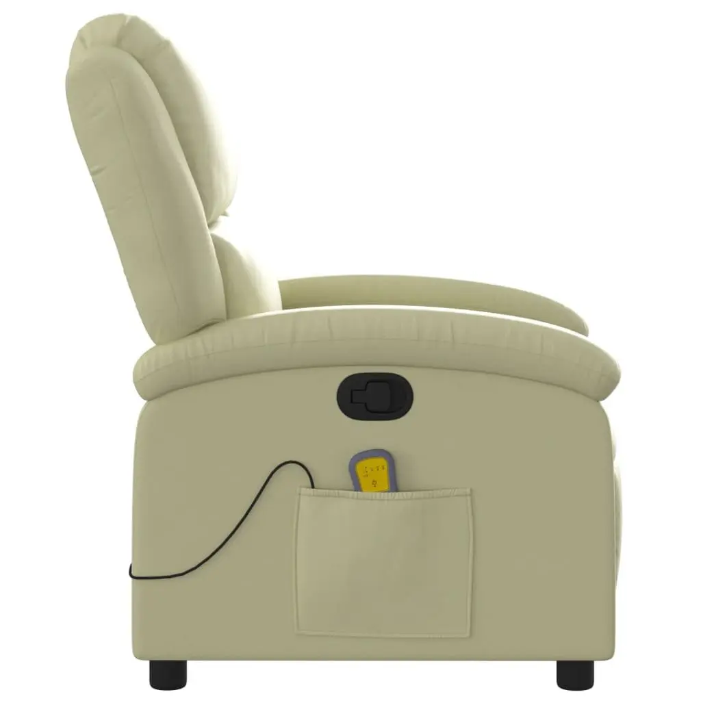 Massage Recliner Chair Cream Leather Manual Recline 6 Points Vibration Armchair