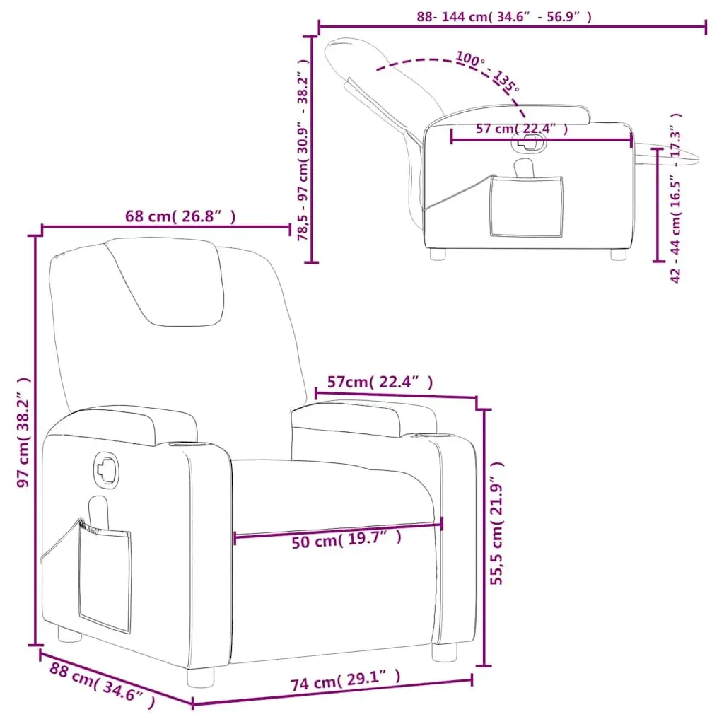 Massage Recliner Chair Manual Reclining Grey Fabric Padded