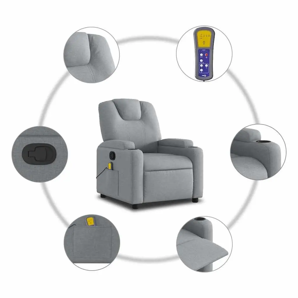 Massage Recliner Chair Manual Reclining Grey Fabric Padded