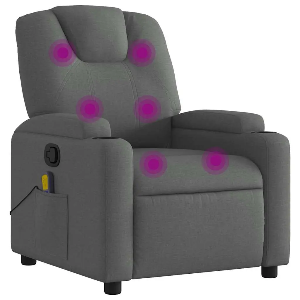 Massage Recliner Chair Grey Fabric Manual Recline Vibration Armchair