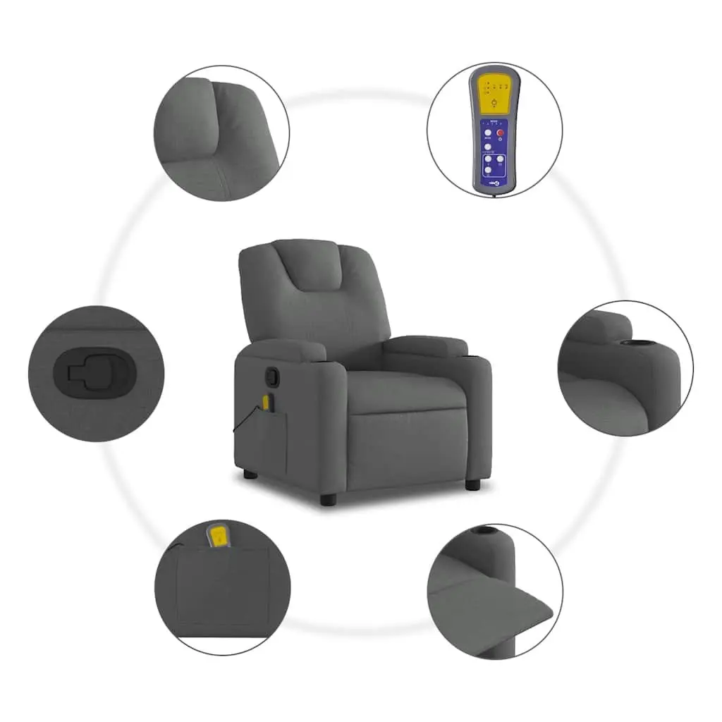 Massage Recliner Chair Grey Fabric Manual Recline Vibration Armchair