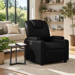 Cozy Manual Recliner Armchair with Cup Holders - Black