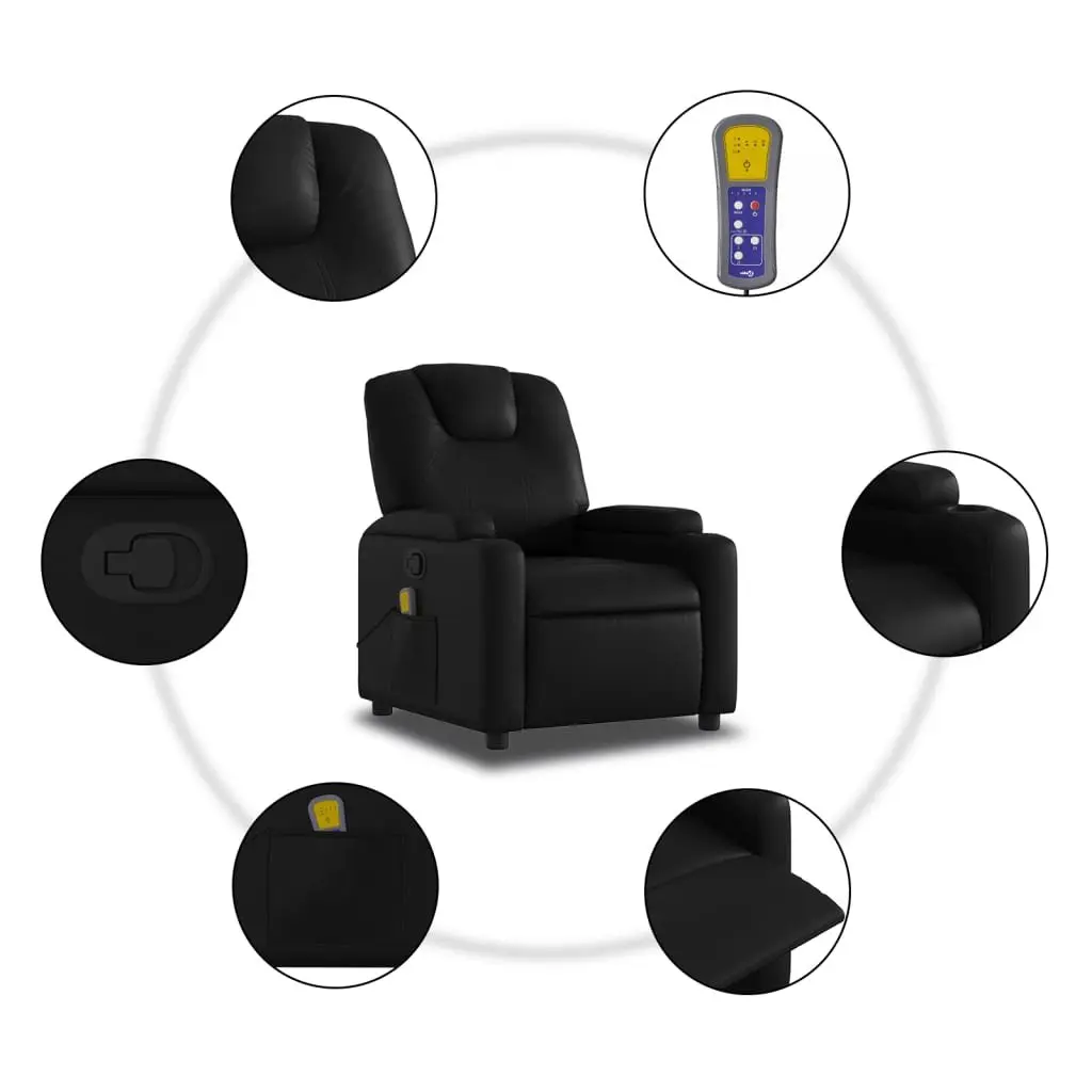 Massage Recliner Chair Black Faux Leather Manual Recline 135 Degrees 6 Massage Points
