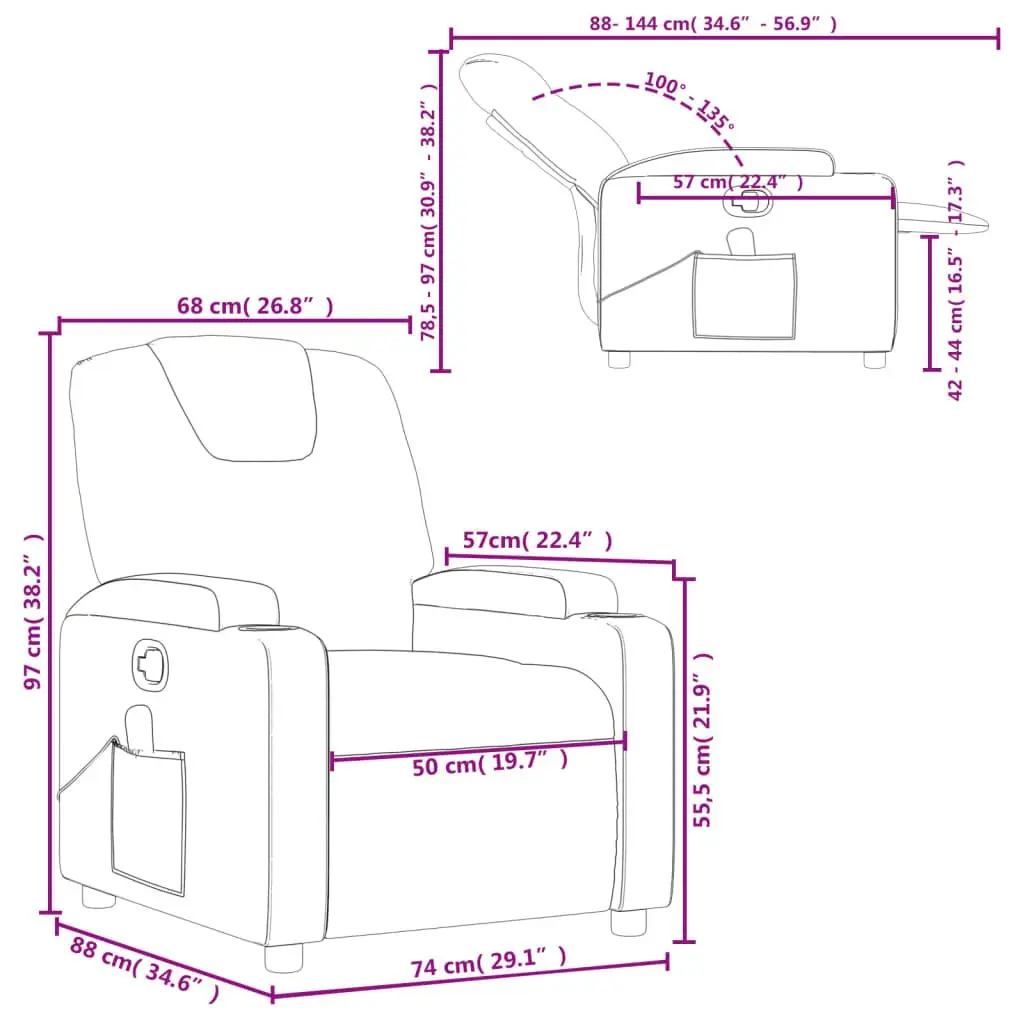 Massage Recliner Chair Manual Recline Cream Faux Leather Vibration 135 Degrees