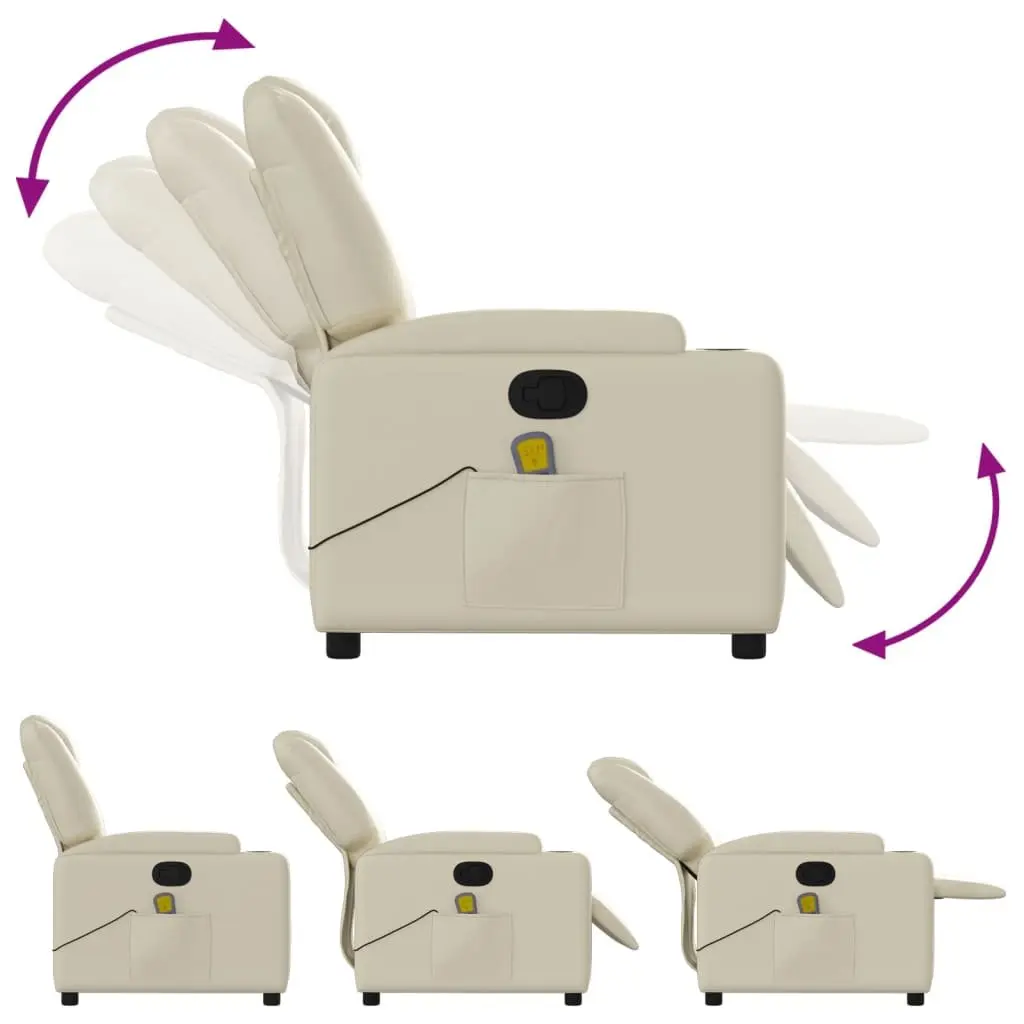 Massage Recliner Chair Manual Recline Cream Faux Leather Vibration 135 Degrees