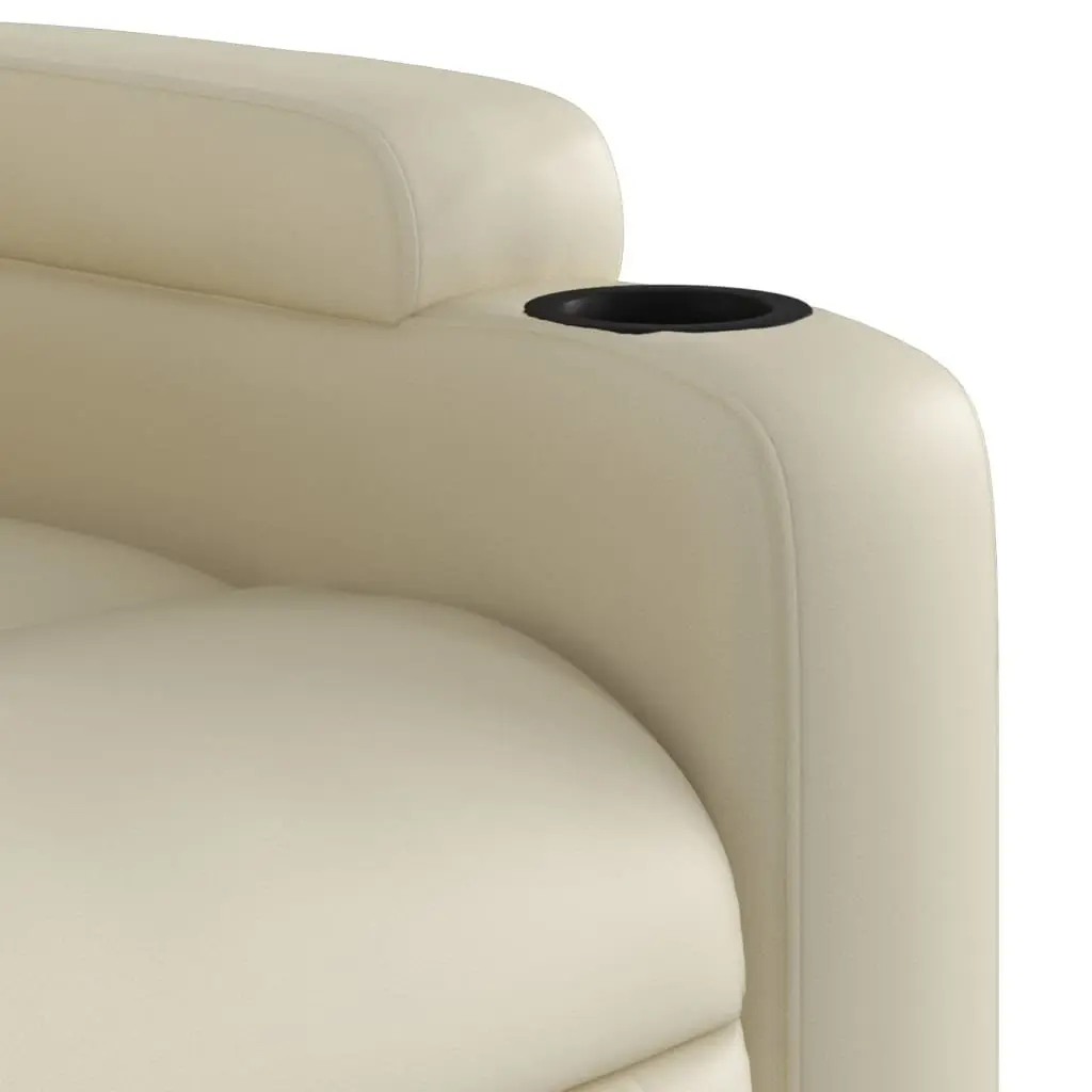 Massage Recliner Chair Manual Recline Cream Faux Leather Vibration 135 Degrees