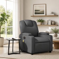 Grey Faux Leather Massage Recliner Chair with Manual Recline
