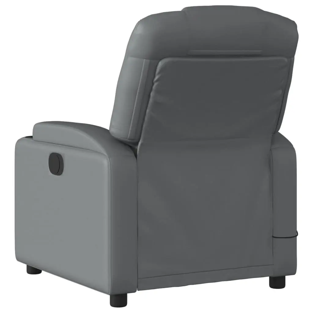 Massage Recliner Chair Grey Faux Leather Manual Recline Vibration Armchair