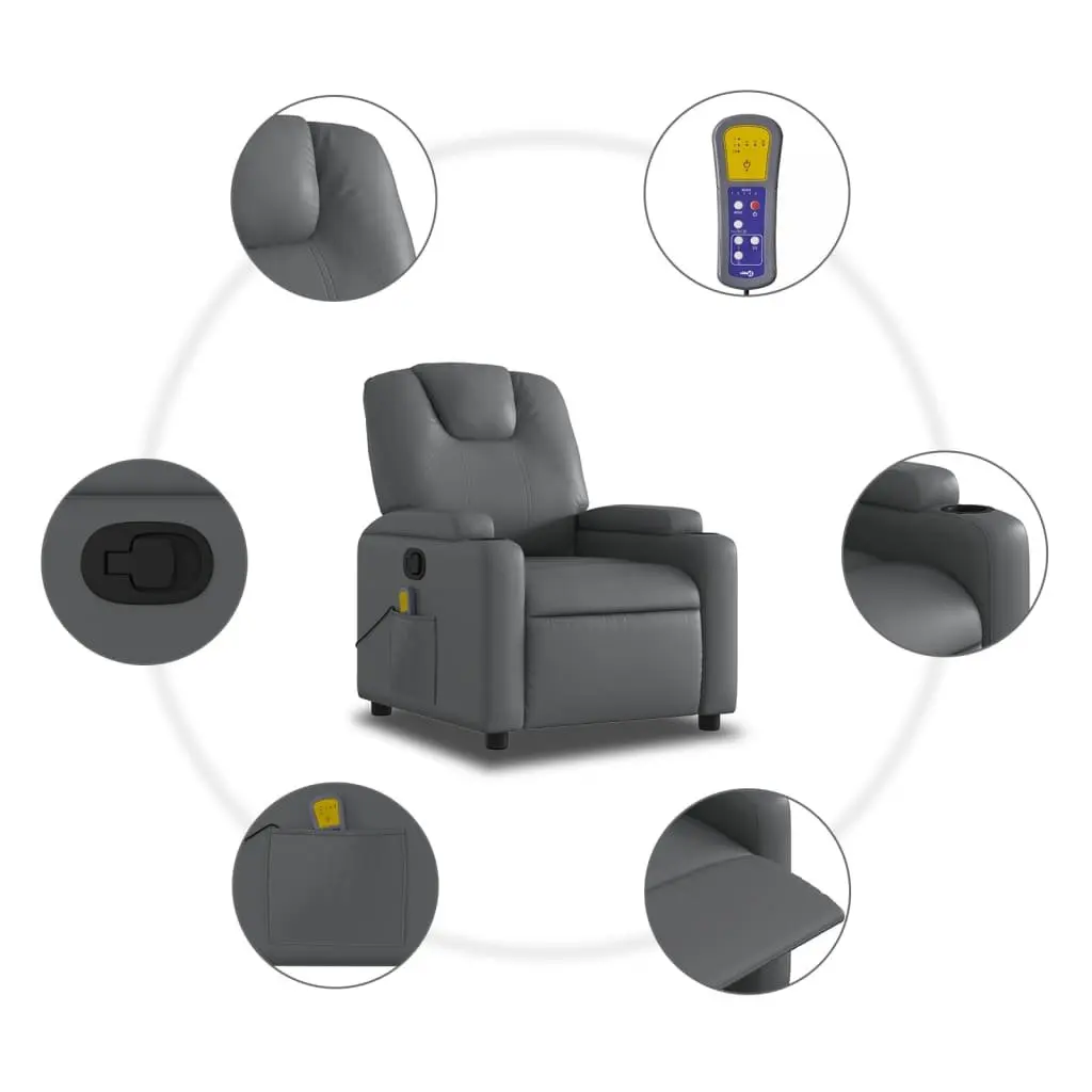 Massage Recliner Chair Grey Faux Leather Manual Recline Vibration Armchair