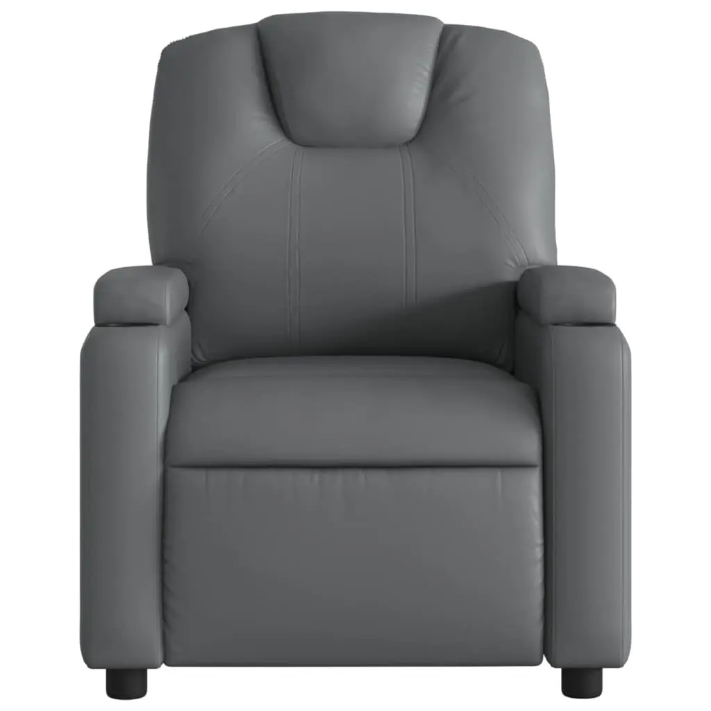 Massage Recliner Chair Grey Faux Leather Manual Recline Vibration Armchair