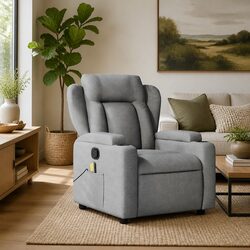 Light Grey Fabric Massage Recliner Chair for Living Room