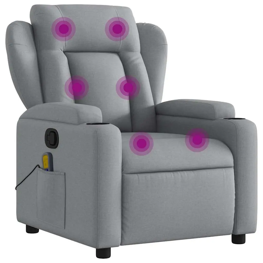 Massage Recliner Chair Light Grey Fabric Manual Recline Armchair