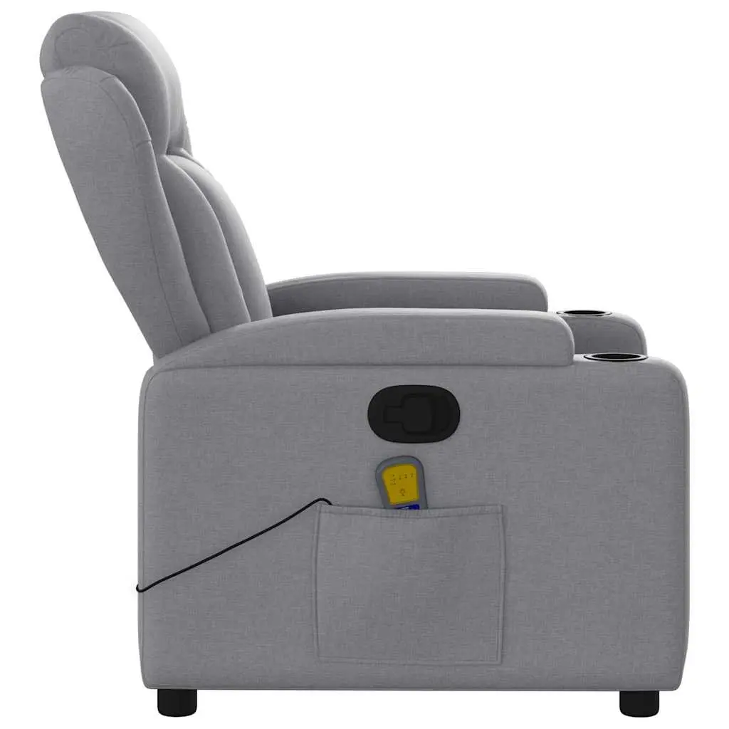 Massage Recliner Chair Light Grey Fabric Manual Recline Armchair