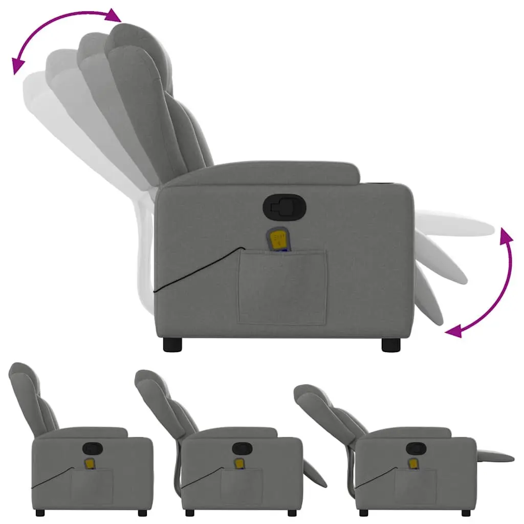 Massage Recliner Chair Grey Fabric Manual Reclining Armchair with 6 Vibration