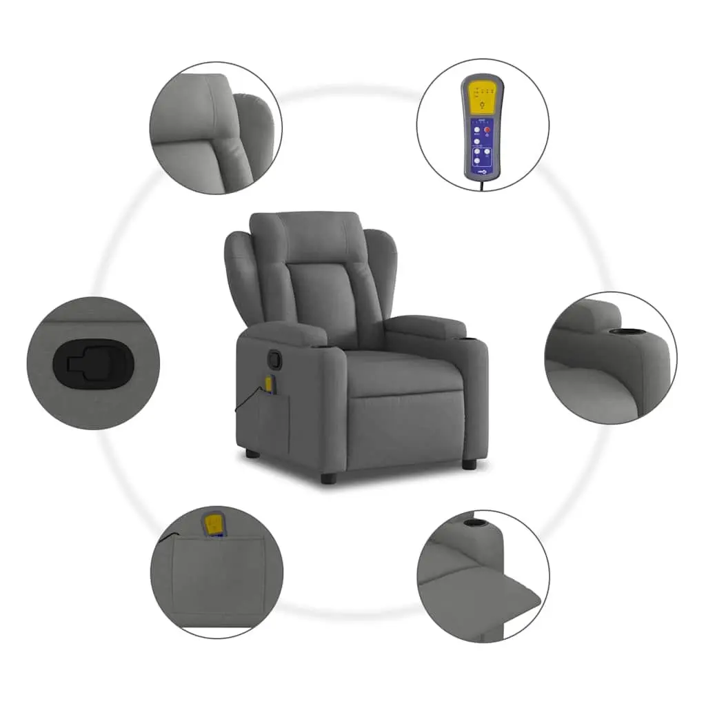Massage Recliner Chair Grey Fabric Manual Reclining Armchair with 6 Vibration