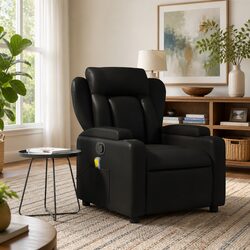 Cozy Black Faux Leather Massage Recliner Chair
