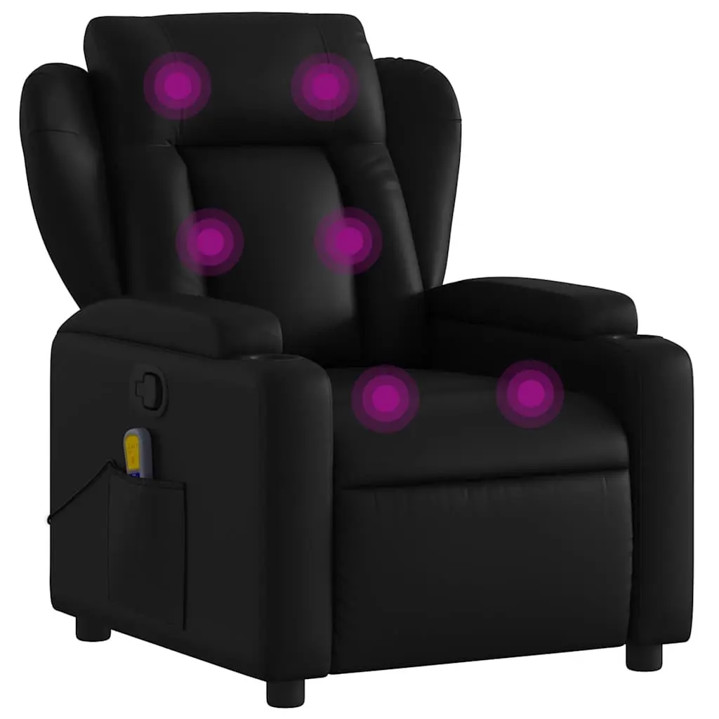 Massage Recliner Chair Black Faux Leather Manual Recline 135 Degrees Vibration Massage