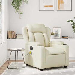 Massage Recliner Chair Cream Faux Leather Manual Recline Armchair with Vibration