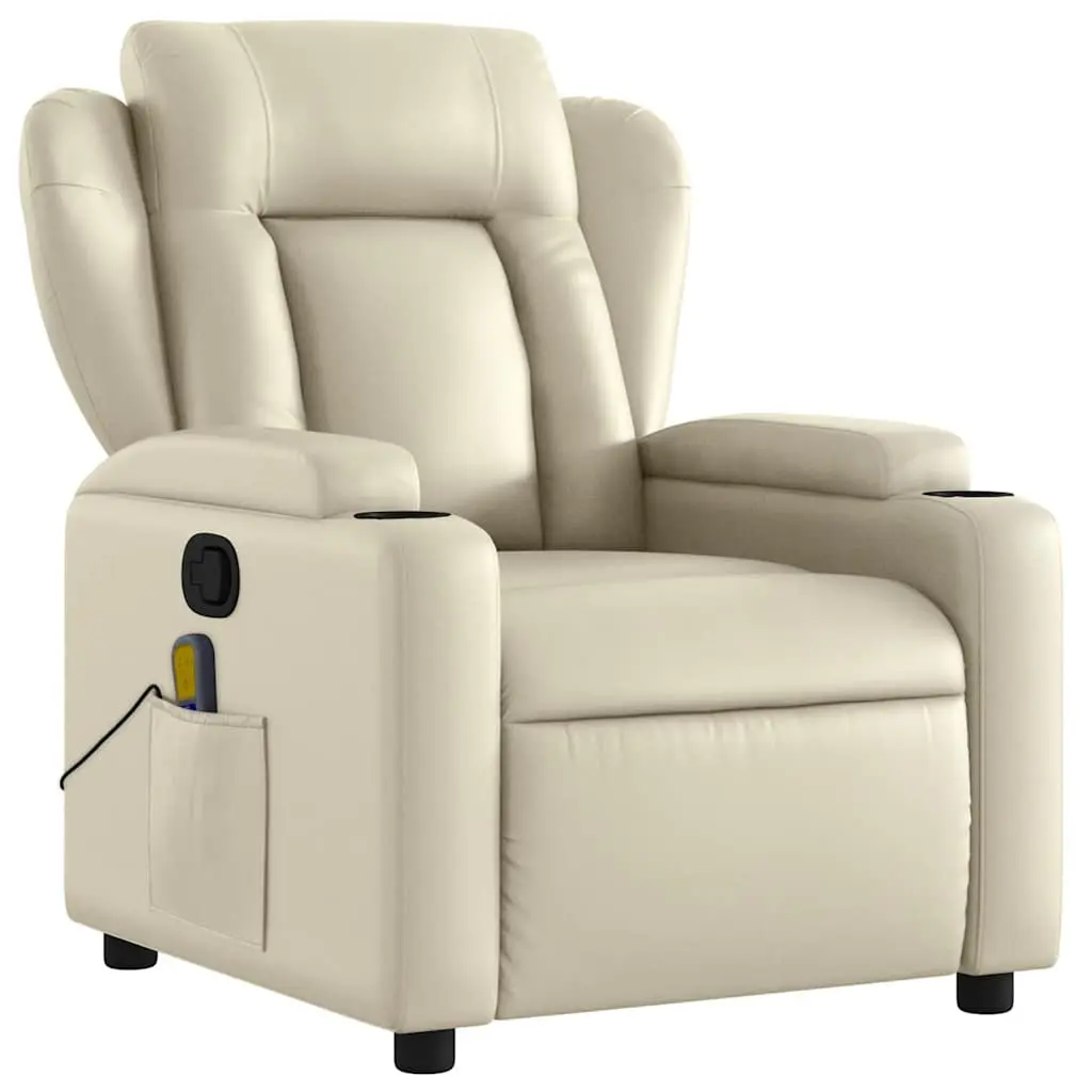 Massage Recliner Chair Cream Faux Leather Manual Recline Armchair with Vibration