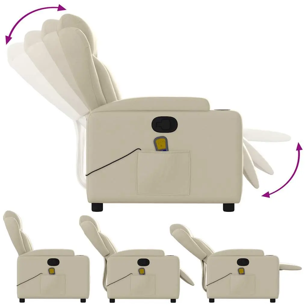 Massage Recliner Chair Cream Faux Leather Manual Recline Armchair with Vibration
