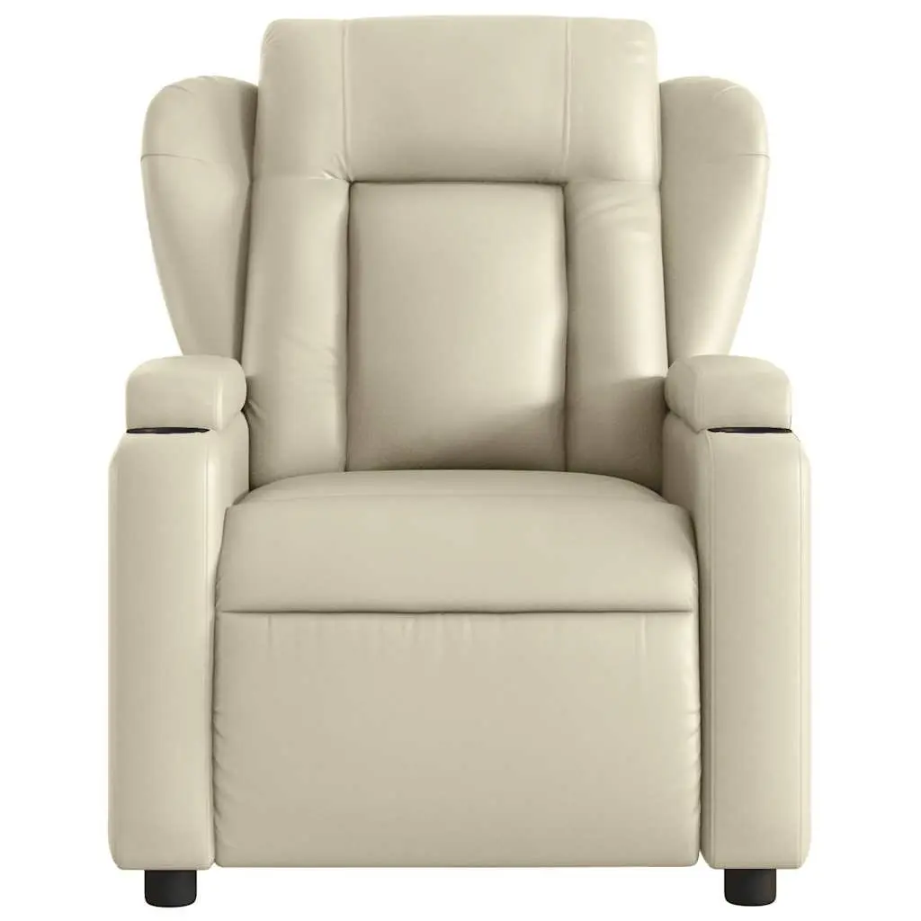 Massage Recliner Chair Cream Faux Leather Manual Recline Armchair with Vibration