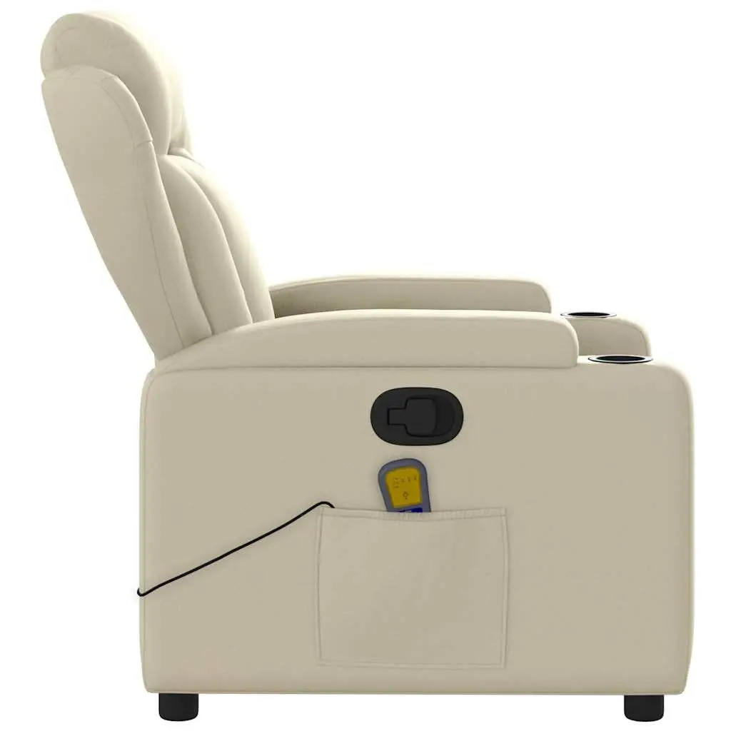 Massage Recliner Chair Cream Faux Leather Manual Recline Armchair with Vibration