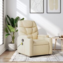 Massage Recliner Chair Cream Fabric Manual Recline Vibration Armchair Lounge