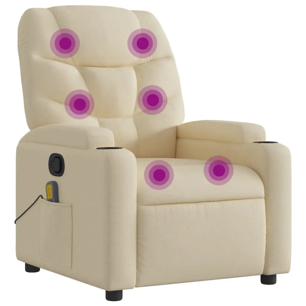 Recliner Chair Cream Fabric Vibration Manual Recline Massage Lounge Armchair