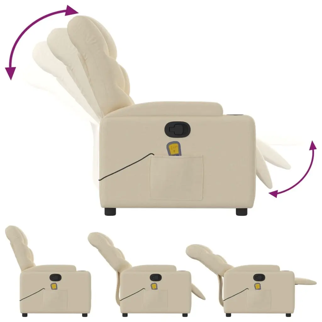 Recliner Chair Cream Fabric Vibration Manual Recline Massage Lounge Armchair